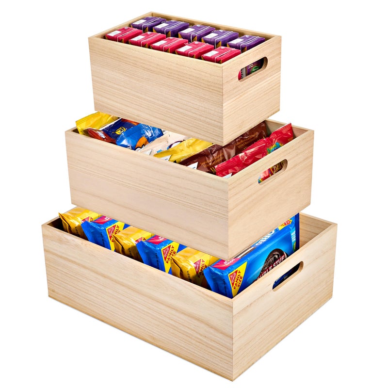 Sorbus Unfinished Wood Crates Organizer Bins Wooden Box for Pantry Organizer Storage Closet Arts Crafts Cabinet Organizers Containers for Organizing 3 Pack - Image 2