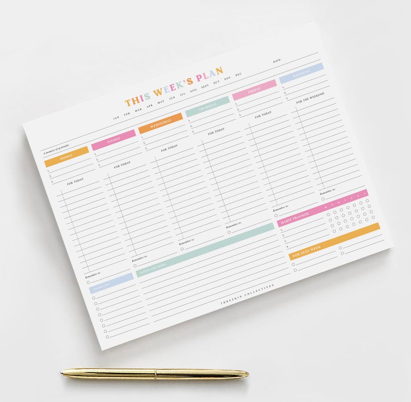 ThreeKin Collective ThreeKin Weekly Planner - Premium 52-Sheet Tear-Off Notepad, 8.5 x 11 inches, Clean Colorful Design, Perfect for Work, School, Projects, and Entrepreneurs, Female & USA Owned Business - Image 3
