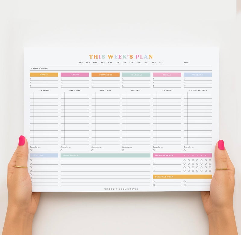 ThreeKin Collective ThreeKin Weekly Planner - Premium 52-Sheet Tear-Off Notepad, 8.5 x 11 inches, Clean Colorful Design, Perfect for Work, School, Projects, and Entrepreneurs, Female & USA Owned Business - Image 5