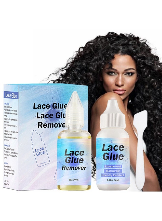 WodeMate 38ml Lace Glue and 30ml Lace Glue Remover Set, Lace Wig Glue Safe Non-Toxic Glue, Waterproof Invisible Bonding, Perfect Combination For Front Lace Wigs - Image 1