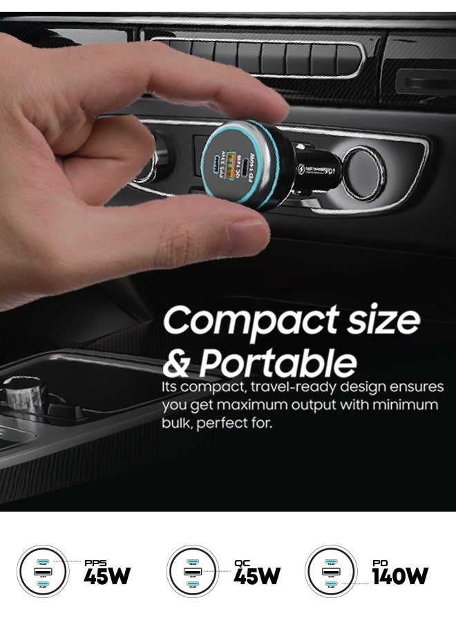 Faster Power Torque 230W Car Charger- 3 Ports USB Car Charger PD45W, QC45W, PD140W- Fast Charging Triple Power Delivery USB-A Output 45W, USB-C Outputs 45W & 140W, Heat Resistant, Surge Protection 100W PD Included Compatible iphones, MacBooks & Androids, Travel Essential Super Fast Mobile Phone Adapter  - Image 5