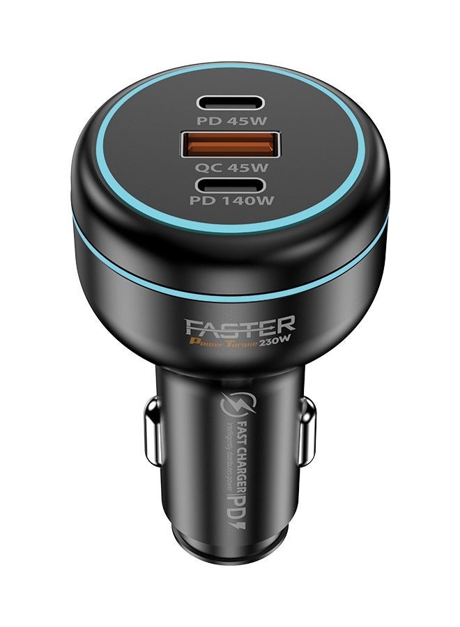 فاستر شاحن سيارة باور تورك 230 واط مزود بثلاثة منافذ USB يدعم تقنيات PD بقدرة 45 واط، QC بقدرة 45 واط، وPD بقدرة 140 واط لتوفير شحن فائق السرعة. يحتوي على منفذ USB-A بقدرة 45 واط، ومنفذين USB-C بقدرة 45 واط و140 واط، مما يجعله مثالياً لشحن عدة أجهزة في نفس الوقت. يتميز بمقاومته للحرارة، ويوفر حماية من التيار الزائد، كما يشمل قدرة شحن PD تصل إلى 100 واط. متوافق مع أجهزة iPhone، MacBook، وأجهزة Android، ويعد من المستلزمات الأساسية أثناء السفر لشحن الهواتف والأجهزة المحمولة بسرعة وكفاءة عالية. - Image 1