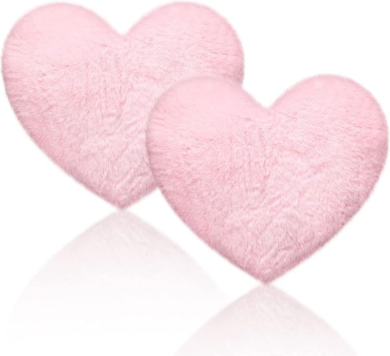 AVS 2 Pieces Soft Plush Heart Shaped Decorative Throw Pillows Faux Rabbit Fluffy Heart Shaped Cushion for Girl on Valentine's Day Fit for Living Room Dining Sofa Car (35 CM) (Pink) - Image 1