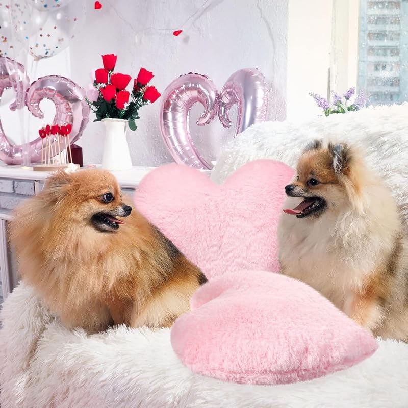 AVS 2 Pieces Soft Plush Heart Shaped Decorative Throw Pillows Faux Rabbit Fluffy Heart Shaped Cushion for Girl on Valentine's Day Fit for Living Room Dining Sofa Car (35 CM) (Pink) - Image 5