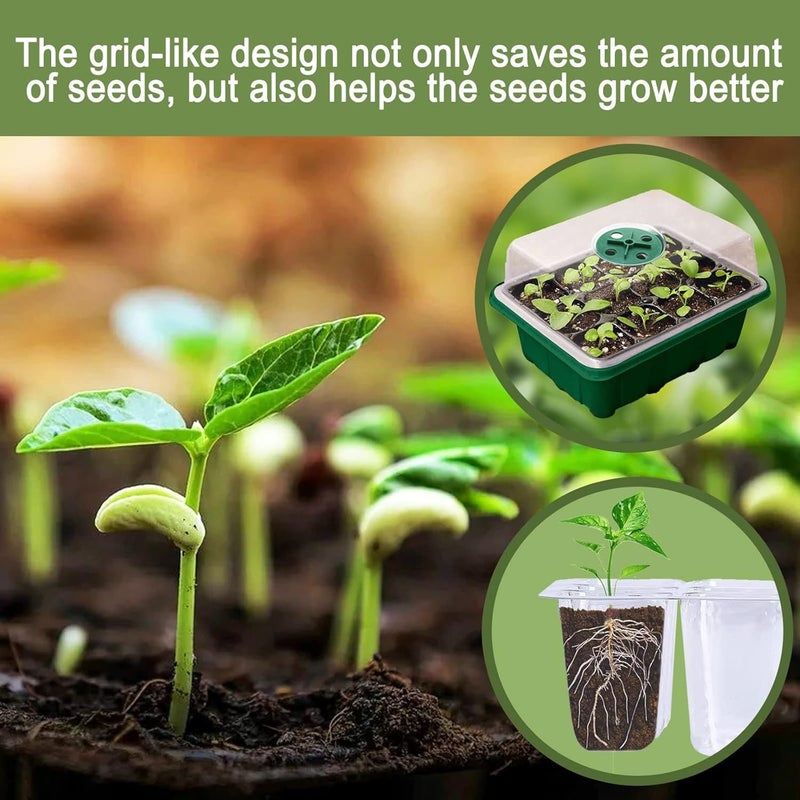 comfrt 4 Packs Seed Starter Trays, Seeding Starter Kits with Humidity Domes Covers Height 4.3", Indoor Gardening Plant Germination Trays for Seeds Starting Growing, Plant Insulation Nursery Pot - Image 4