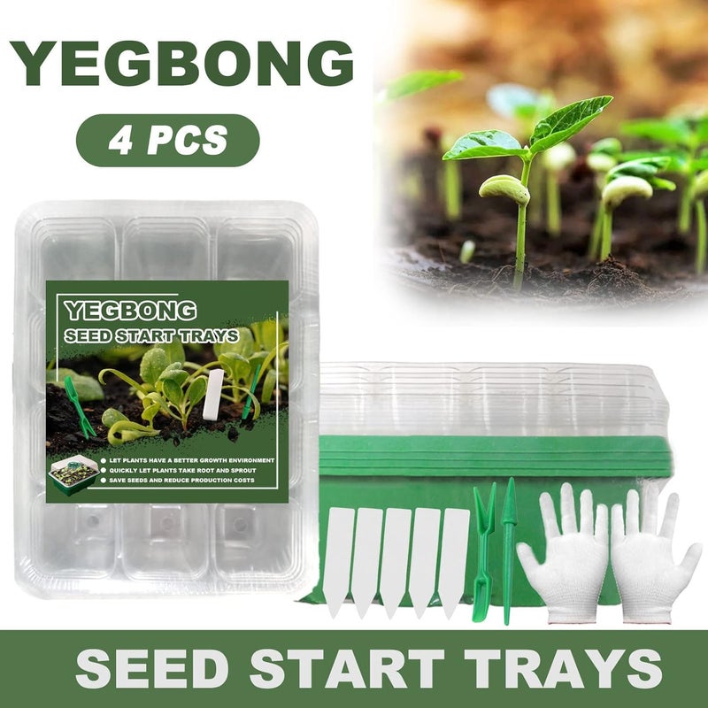 comfrt 4 Packs Seed Starter Trays, Seeding Starter Kits with Humidity Domes Covers Height 4.3", Indoor Gardening Plant Germination Trays for Seeds Starting Growing, Plant Insulation Nursery Pot - Image 2