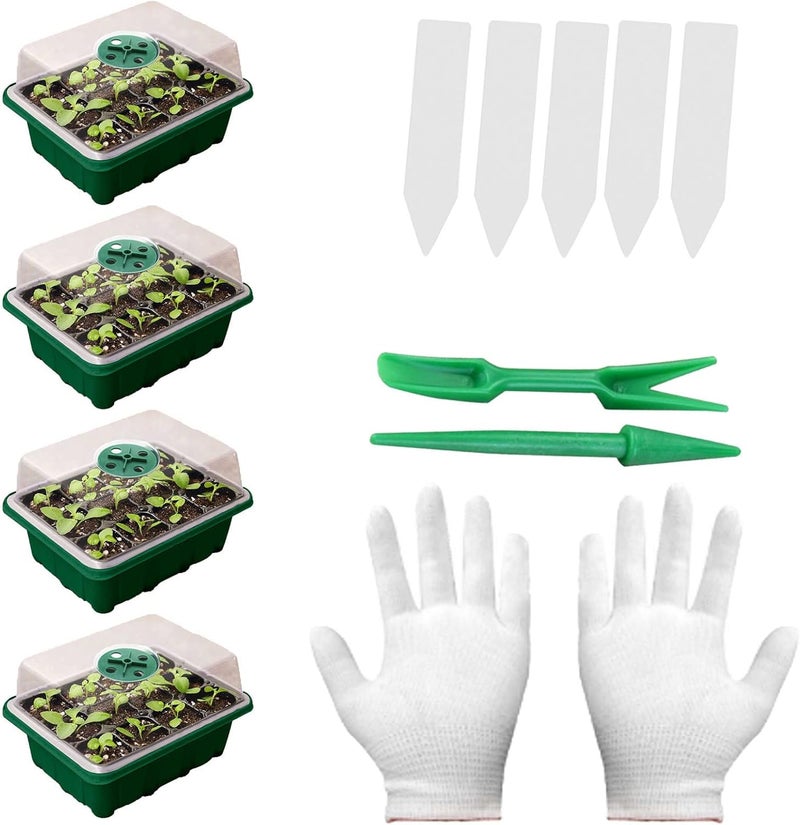 comfrt 4 Packs Seed Starter Trays, Seeding Starter Kits with Humidity Domes Covers Height 4.3", Indoor Gardening Plant Germination Trays for Seeds Starting Growing, Plant Insulation Nursery Pot - Image 1