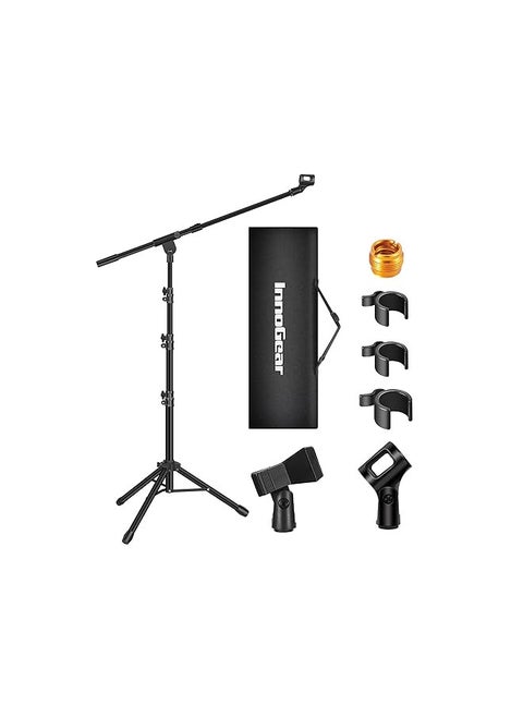 InnoGear Microphone Stand, Tripod Boom Arm Floor Mic Stand Height Adjustable Heavy Duty with Carrying Bag 2 Mic Clips 3/8" to 5/8" Adapter for Singing Podcast for Blue Yeti Shure SM58 SM48 Samson Q2U