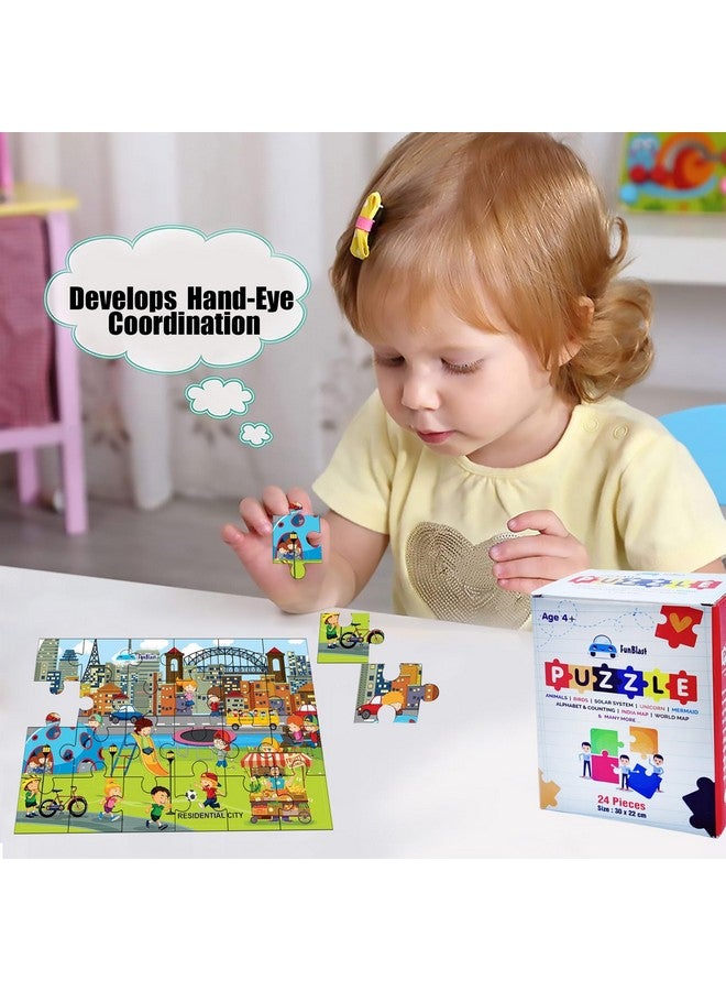 فنبلاست ألغاز الصور المقطوعة من فن بلاست للأطفال، ألغاز المباني السكنية للأطفال، ألغاز الأرضيات للأطفال، ألعاب ألغاز الصور المقطوعة التعليمية، 24 قطعة (متعددة الألوان، مقاس 30 × 22 سم) - Image 3