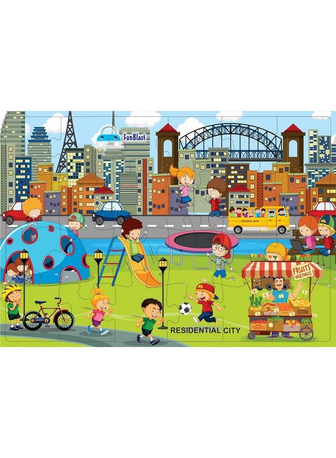 فنبلاست ألغاز الصور المقطوعة من فن بلاست للأطفال، ألغاز المباني السكنية للأطفال، ألغاز الأرضيات للأطفال، ألعاب ألغاز الصور المقطوعة التعليمية، 24 قطعة (متعددة الألوان، مقاس 30 × 22 سم) - Image 1