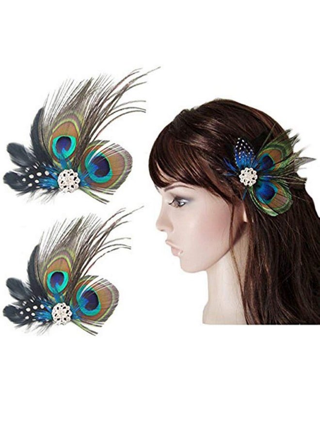 Comidox Set Of 2 Butterfly Peacock Feather Hair Clip Pins With Rhinestones Wedding Dance Party Hair Accessory Bridesmaid Gift Peacock Accessory  - Image 2