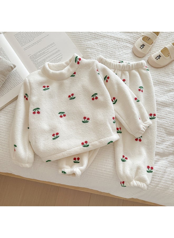 Children's Pajamas, Flannel Autumn And Winter Warm Plush Suits, Girls' Winter Coral Velvet Baby Boy's Home Clothes Split