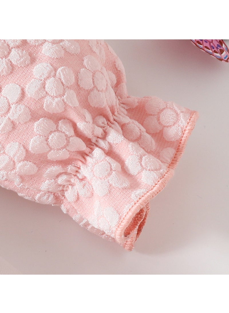Baby Girl Birthday Party Dress, 18-24M, Baby Pink Elegant Floral Tulle Dress with Butterfly Bow, Special Occasion Toddler Outfit, Long Sleeve Princess Dress - Image 5