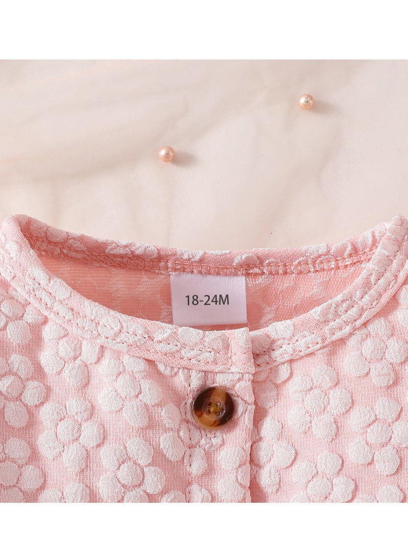 Baby Girl Birthday Party Dress, 18-24M, Baby Pink Elegant Floral Tulle Dress with Butterfly Bow, Special Occasion Toddler Outfit, Long Sleeve Princess Dress - Image 3