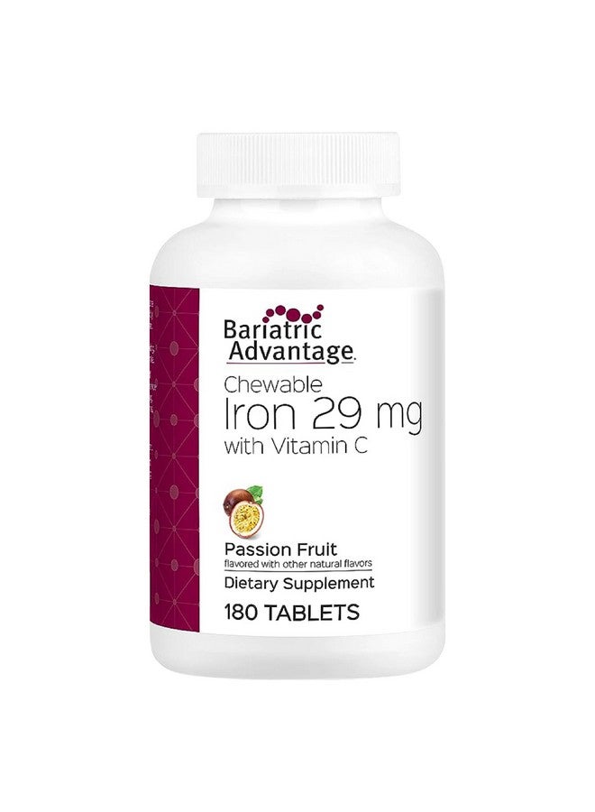 Bariatric Advantage مكمل الحديد القابل للمضغ من بارياتريك أدفانتج 29 ملغ - لمرضى جراحة السمنة - حديد مع فيتامين سي - بدون طعم حديد - مكمل الحديد الفيروزي والفيروزي الفومارات - فاكهة العاطفة - 180 حبة - Image 1