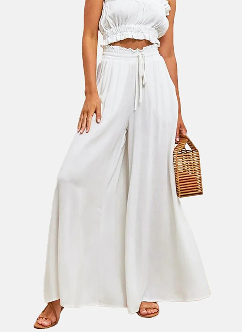 يونيكي White Soild Wide Leg Palazzos