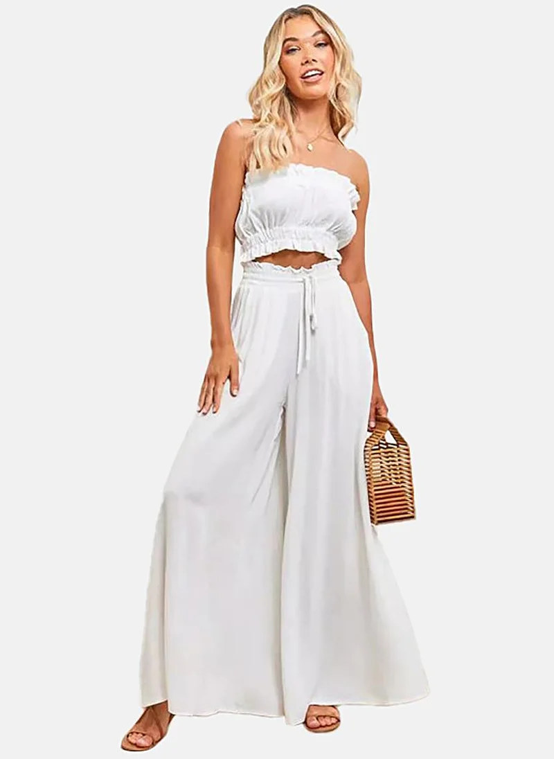 YUNIQEE White Soild Wide Leg Palazzos