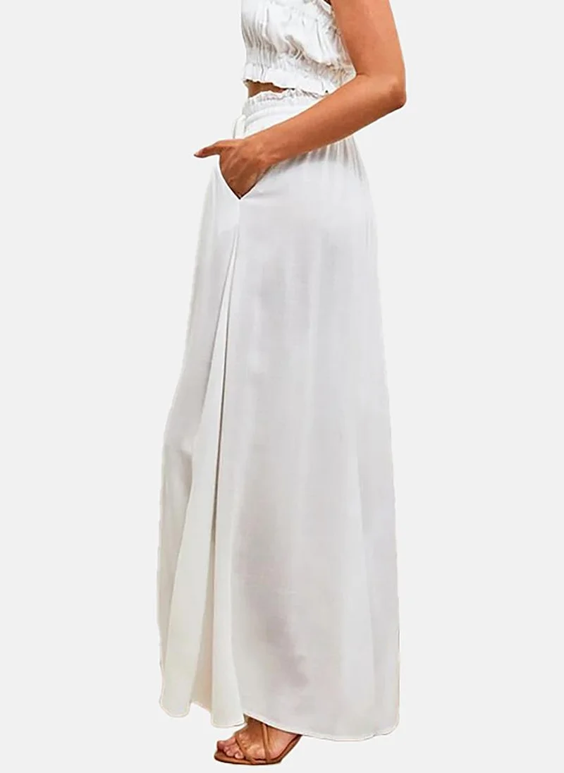 يونيكي White Soild Wide Leg Palazzos