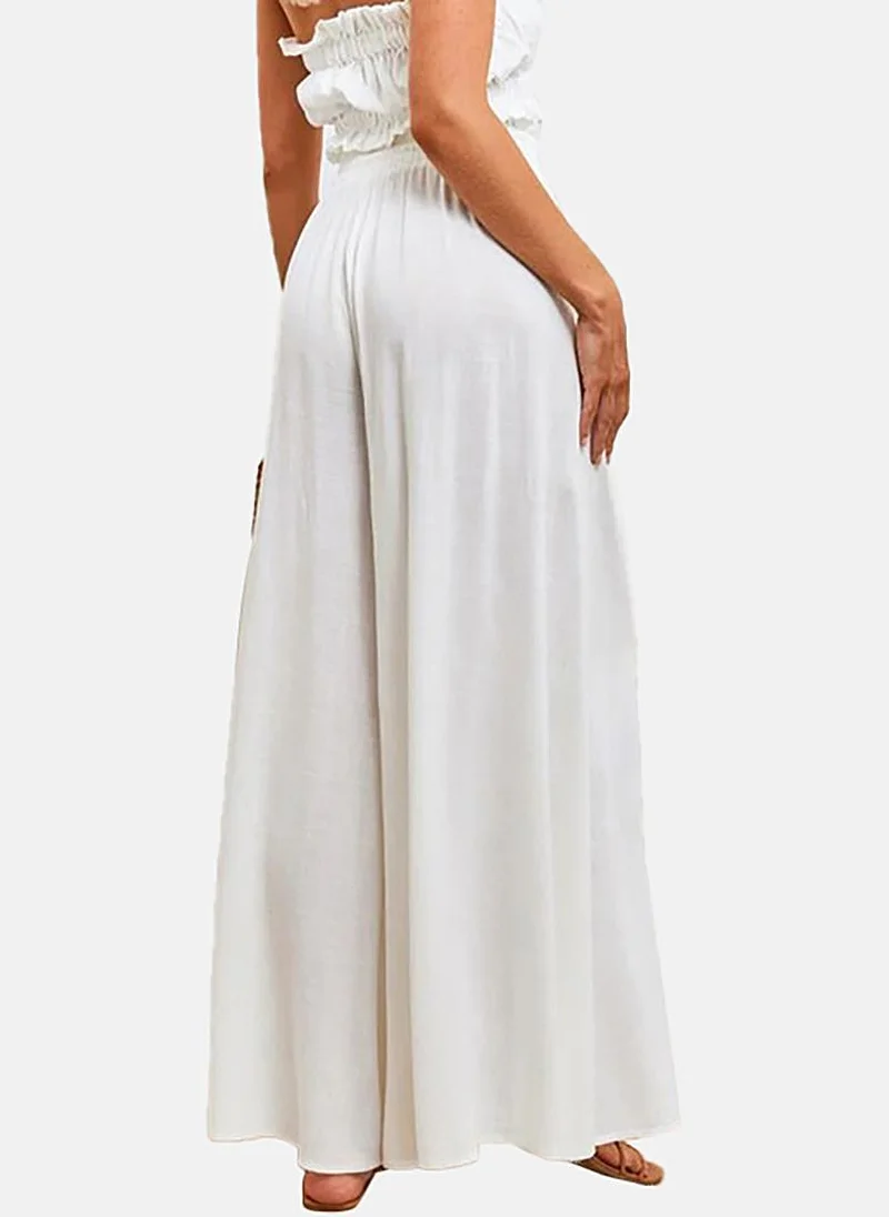 يونيكي White Soild Wide Leg Palazzos