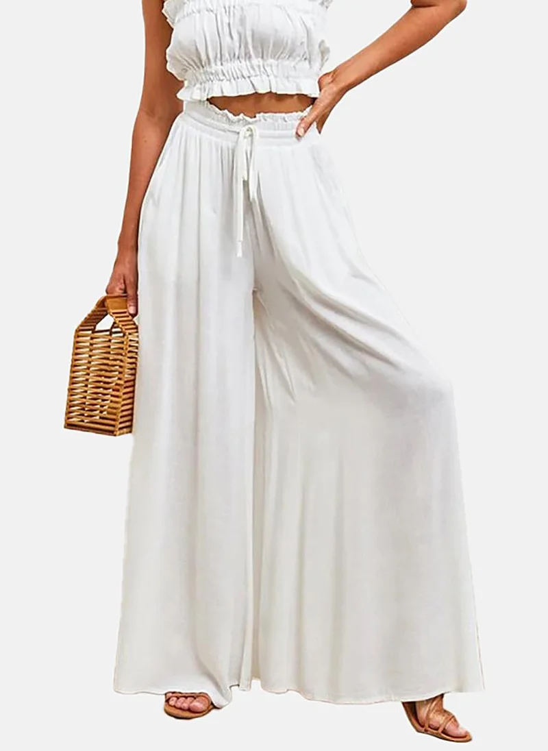 YUNIQEE White Soild Wide Leg Palazzos
