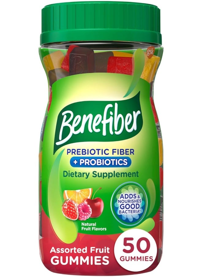 Benefiber Benefiber Prebiotic Fiber Supplement Gummies for Digestive Health with Probiotics, Assorted Fruit Flavor - 50 Count  - Image 1