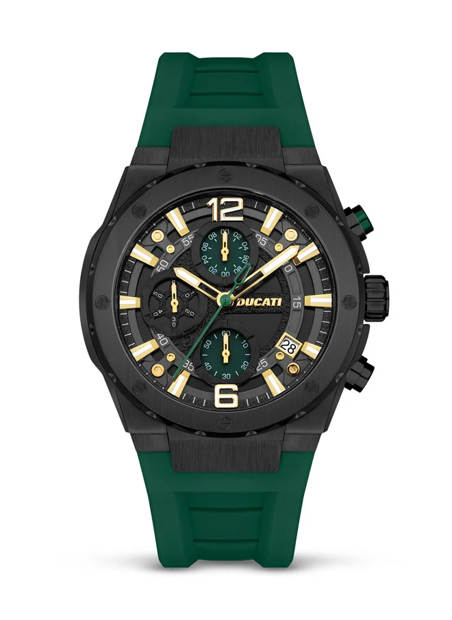 Ducati DT003 Men's 43.5mm Chronograph Watch with Green Partial See-Through Dial & Silicone Strap
