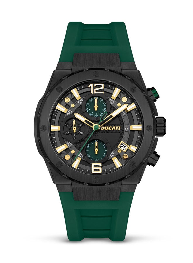 Ducati DT003 Men's 43.5mm Chronograph Watch with Green Partial See-Through Dial & Silicone Strap - Image 1