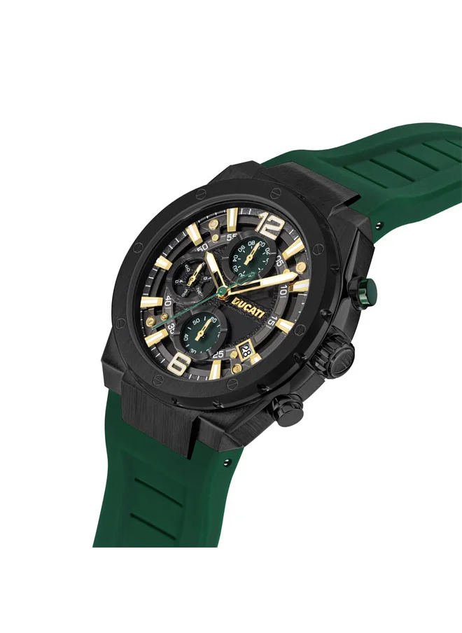 Ducati DT003 Men's 43.5mm Chronograph Watch with Green Partial See-Through Dial & Silicone Strap