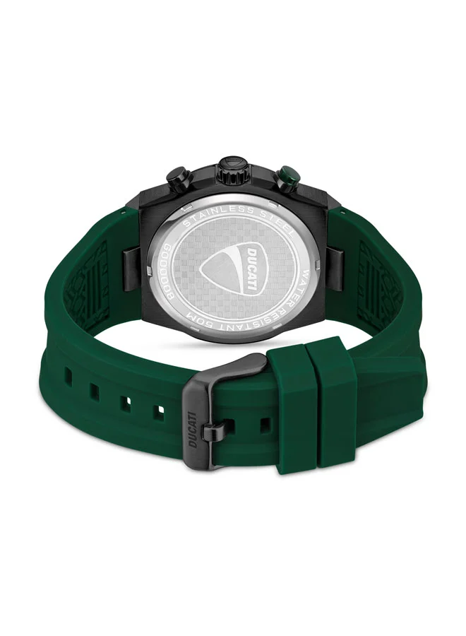 Ducati DT003 Men's 43.5mm Chronograph Watch with Green Partial See-Through Dial & Silicone Strap
