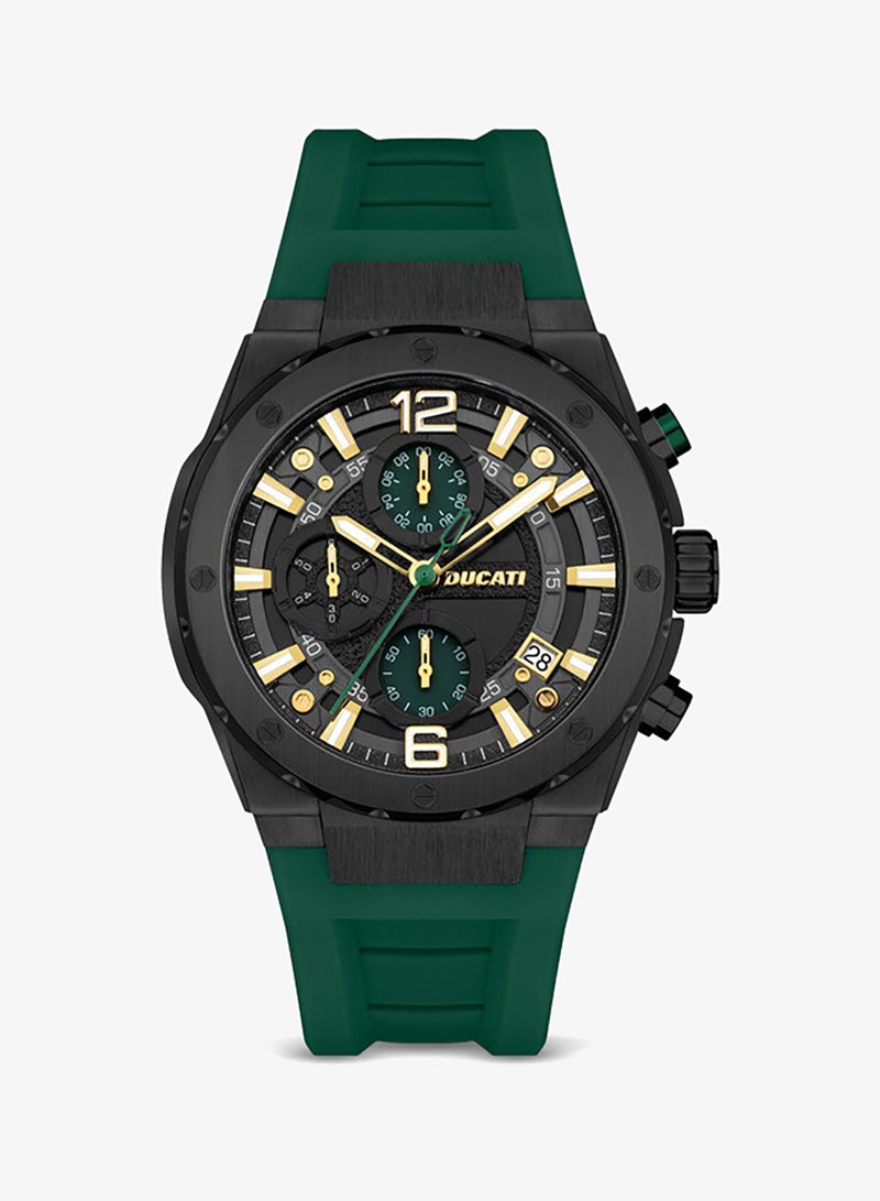 Ducati DT003 Men's 43.5mm Chronograph Watch with Green Partial See-Through Dial & Silicone Strap - Image 1