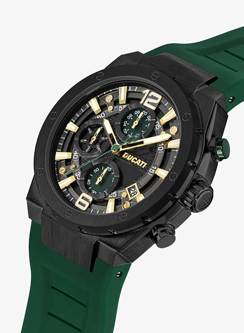 Ducati DT003 Men's 43.5mm Chronograph Watch with Green Partial See-Through Dial & Silicone Strap