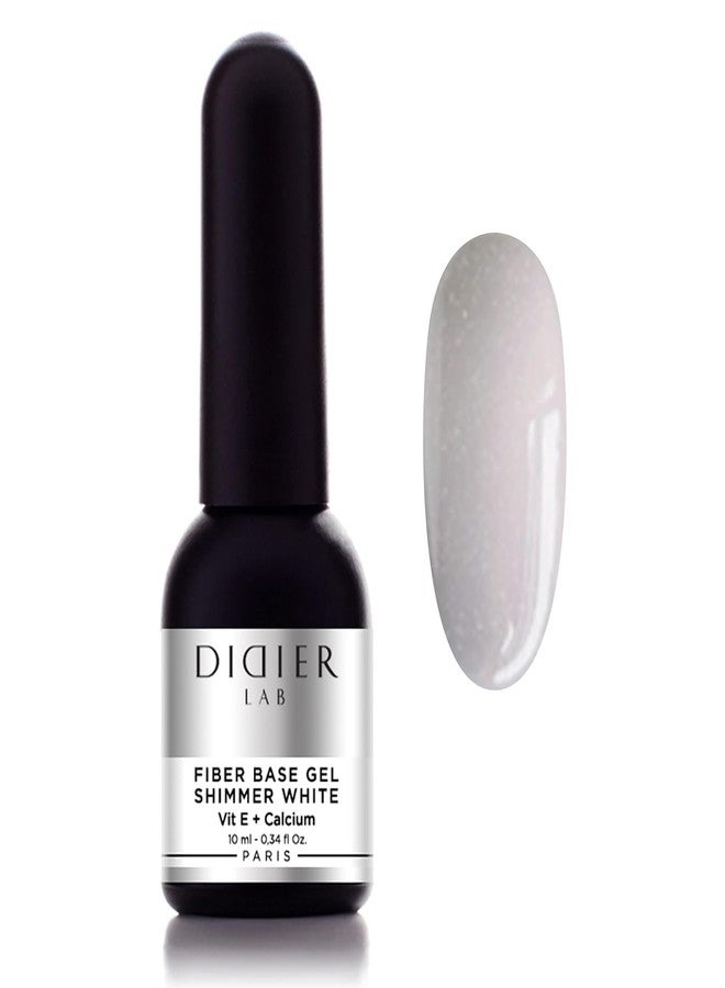 DIDIER LAB Premium Fiber Base Gel Polish Shimmer White - LED UV Gel Base Coat - Long Lasting Soak Off Gel Nail Base Coat with Vitamins and Minerals - Reinforces Weak Brittle Nails - 0.34 fl oz - Image 1