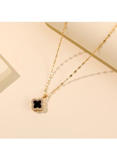 Fashionable Korean Style Womens Necklace With Four Leaf Flower And Diamond Inlaid Titanium Steel Pendant For Live Broadcast X0188 Black Four-leaf Flower Necklace {Pendant Together}