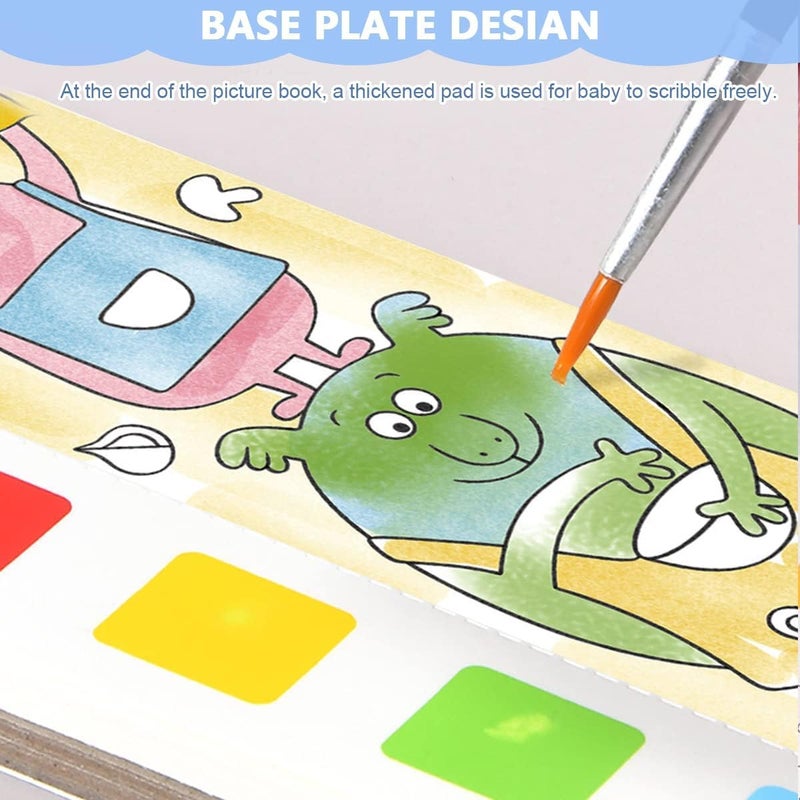 Qolixs Pocket Watercolor Book - 20 Sheets Water Painting Patterns With Art Brush for Kids, Toddlers - Cartoon Painting Kit - Portable Travel Watercolor Set - Image 3