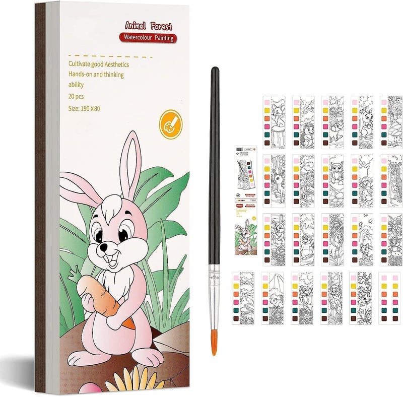 Qolixs Pocket Watercolor Book - 20 Sheets Water Painting Patterns With Art Brush for Kids, Toddlers - Cartoon Painting Kit - Portable Travel Watercolor Set - Image 1