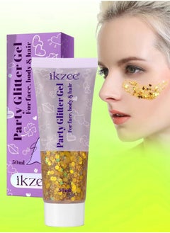 IKZEE 50ml Party Glitter Gel for Face Body and Hair Long Lasting Hight Pigmented Easy Apply Party Holographic Body Glitter Gel for Hair Ears Lip Nails Body and Neck Makeup Color 02  - Image 1