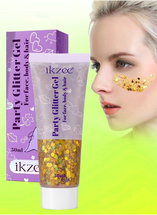 IKZEE 50ml Party Glitter Gel for Face Body and Hair Long Lasting Hight Pigmented Easy Apply Party Holographic Body Glitter Gel for Hair Ears Lip Nails Body and Neck Makeup Color 02  - Image 1