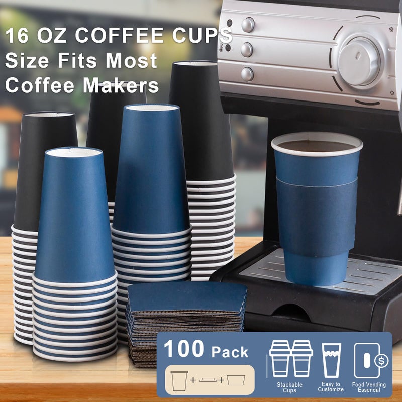 SIUQ 100 Pack 16 oz Disposable Coffee Cups with Lids and Sleeves  To Go Paper Cups  Hot & Cold Drinking Cups for Tea  Coffee  Water  Hot Chocolate  Paper Coffee Cups Ideal for Home Cafes Store - Image 5
