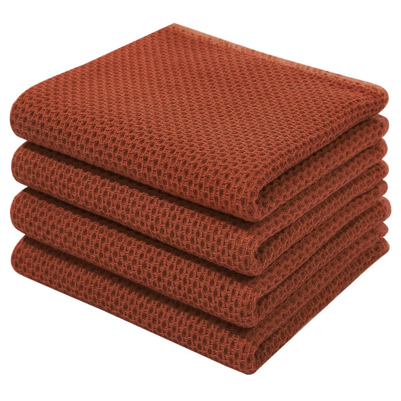 Homaxy 100% Cotton Waffle Weave Kitchen Dish Towels, Ultra Soft Absorbent Quick Drying Cleaning Towel, 13 x 28 Inches, 4-Pack, Rust - Image 1