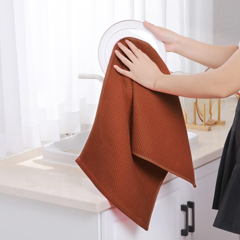 Homaxy 100% Cotton Waffle Weave Kitchen Dish Towels, Ultra Soft Absorbent Quick Drying Cleaning Towel, 13 x 28 Inches, 4-Pack, Rust - Image 4