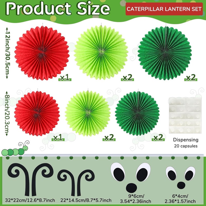 Hortsun Hortsun 10 Pcs Caterpillar Paper Fans 12 Inch 8 Inch Set of 2 Caterpillar Themed Birthday Party Decorations with Eyes Mouth Feelers and Glue Point for Ceiling Hanging Decor  - Image 3