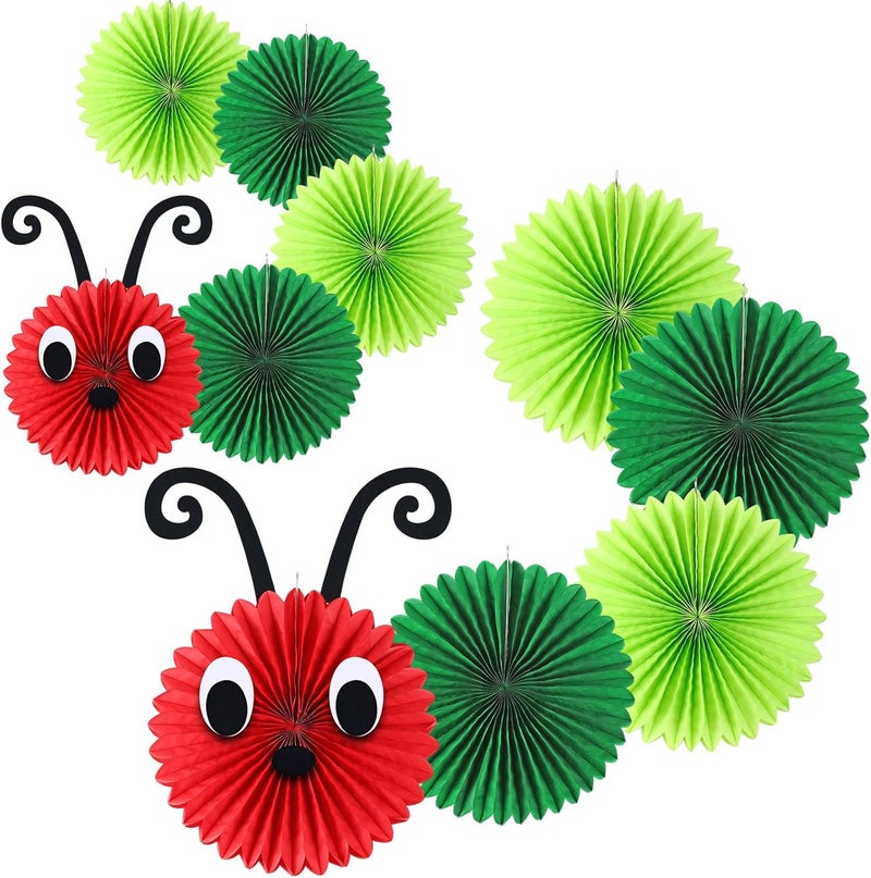 Hortsun Hortsun 10 Pcs Caterpillar Paper Fans 12 Inch 8 Inch Set of 2 Caterpillar Themed Birthday Party Decorations with Eyes Mouth Feelers and Glue Point for Ceiling Hanging Decor  - Image 1