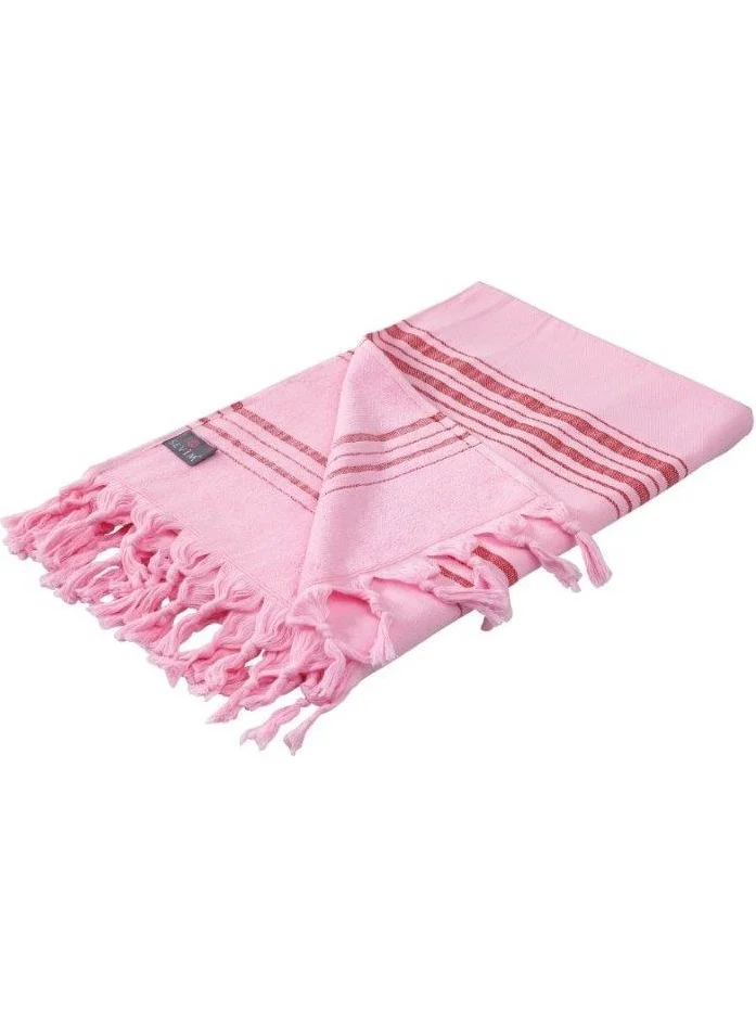 Sevim Pink Striped Cotton Towel Peshtemal - Soft and Highly Absorbent - 90x170