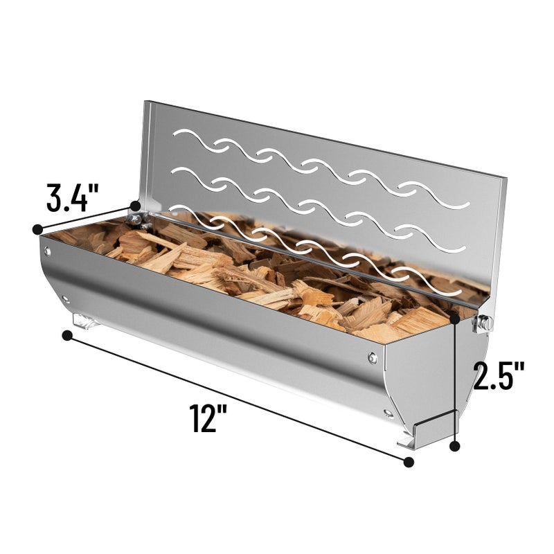 Skyflame Stainless Steel Wood Chip Smoker Box, BBQ Meat Smoking with Wavy Vent and Hinged Lid, Large Capacity for Gas/Charcoal Grill, V Shape with Flat Base Bottom - Image 2