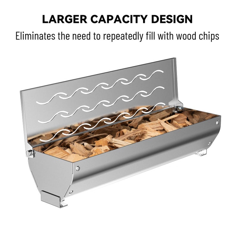 Skyflame Stainless Steel Wood Chip Smoker Box, BBQ Meat Smoking with Wavy Vent and Hinged Lid, Large Capacity for Gas/Charcoal Grill, V Shape with Flat Base Bottom - Image 4