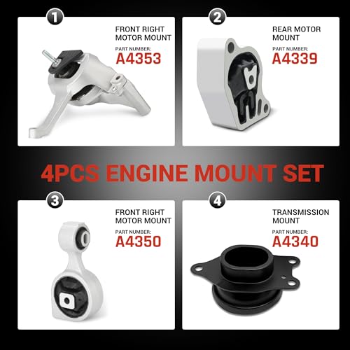 CARORAV Engine Motor Mount Compatible for 2007 2008 2009 2010 2011 2012 2013 2014 2015 2016 2017 Nissan Altima 2.5L, Set of 4 Motor Mounts Kit Replaces A4339 A4340 A4350 A4353 - Image 2