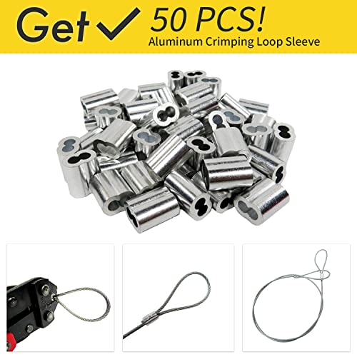 Monkemon 1/16 Wire Rope, 100FT 304 Stainless Steel Cable with 50Pcs Crimp Sleeves, Aircraft Grade, 7x7 Strand, 368lbs Breaking Strength, for Garden Trellis, Clothesline, Railing,Trellis - Image 4