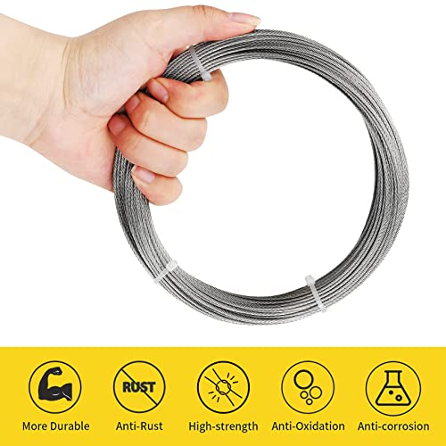 Monkemon 1/16 Wire Rope, 100FT 304 Stainless Steel Cable with 50Pcs Crimp Sleeves, Aircraft Grade, 7x7 Strand, 368lbs Breaking Strength, for Garden Trellis, Clothesline, Railing,Trellis - Image 5