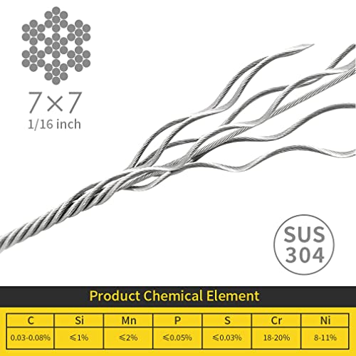 Monkemon 1/16 Wire Rope, 100FT 304 Stainless Steel Cable with 50Pcs Crimp Sleeves, Aircraft Grade, 7x7 Strand, 368lbs Breaking Strength, for Garden Trellis, Clothesline, Railing,Trellis - Image 2