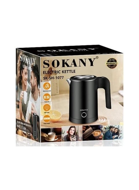 غلاية كهربائية سوكاني 0.5 لتر - 600 وات لتحضير الشاي والقهوة بكفاءة عالية وتصميم أنيق ومميزجسم داخلي من الفولاذ المقاوم للصدأ: جزء من مجموعتنا الراقية، تتميز هذه الغلاية بتشطيب نسيجي ممتاز وجسم داخلي من الفولاذ المقاوم للصدأ وجسم خارجي بملمس بارد لإضافة جذابة لمطبخك. توفير الوقت والطاقة:لضمان غليان فعال وسريع، مما يقلل من وقت الانتظار للحصول على مياه ساخنة. بالإضافة إلى ذلك، يحافظ تصميمها الكفء على الطاقة وبالتالي يساعد في خفض فاتورة الكهرباء الخاصة بك. غلاية لاسلكية  يمكنك إزالة الغلاية اللاسلكية بسهولة من قاعدة الدوران عند صب المشروب الخاص بك ووضعها مرة أخرى عليها بأي زاوية. سعة كبيرة: مثالية للاستخدام المتكرر بسعة 0.5 لتر.  SK_1077